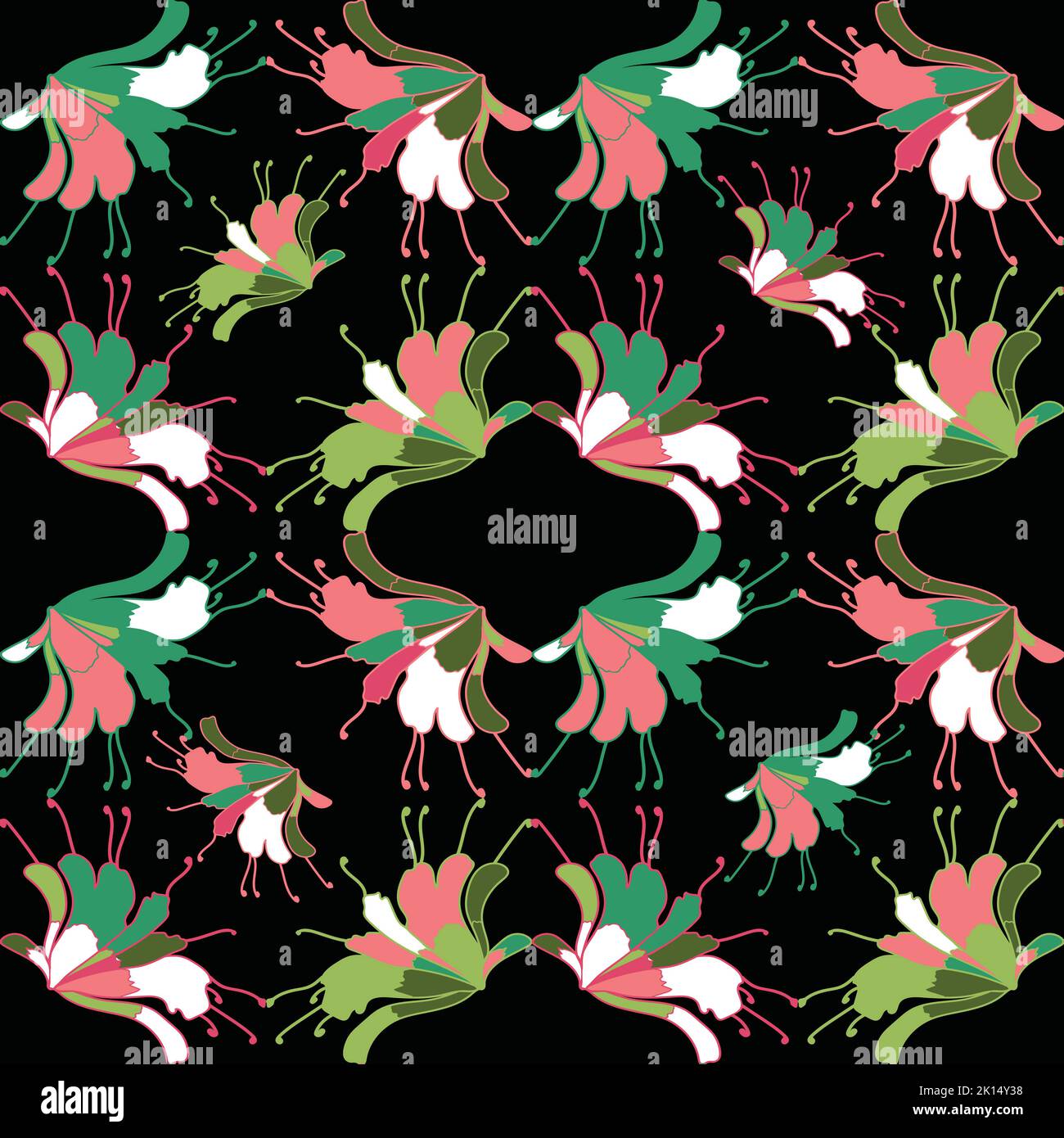 Floral seamless pattern on a black background. Vector blooming ...