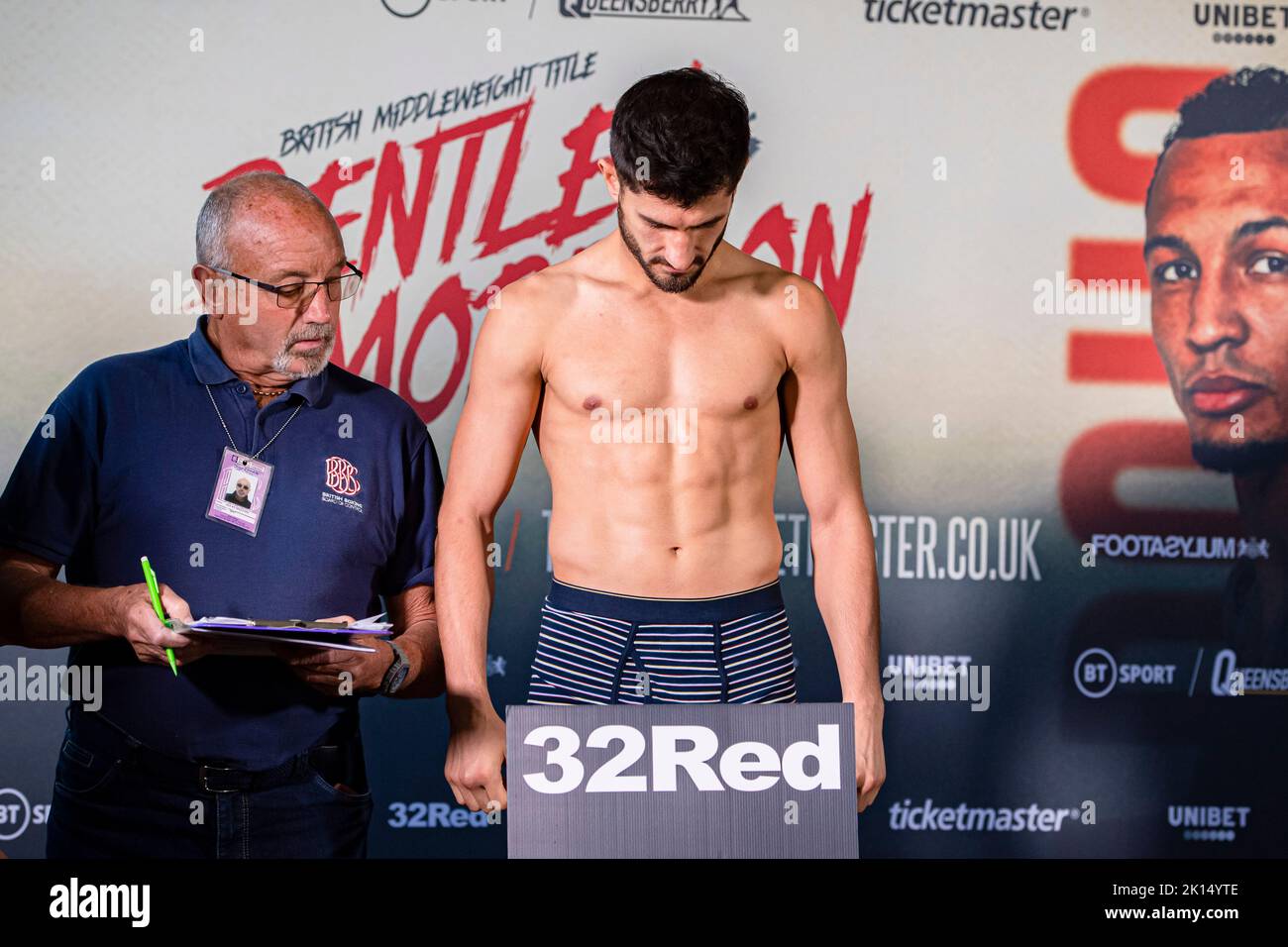 LONDON, UNITED KINGDOM. 15th Sep, 2022. Masoud Abdullah during Frank Warren presents Bentley vs Morrison Official Weigh-In at Bethnal Green Town Hall Hotel on Thursday, September 15, 2022 in LONDON (Editorial use only, license required for commercial use. No use in betting, games or a single club/league/player publications.) Credit: Taka G Wu/Alamy Live News Stock Photo