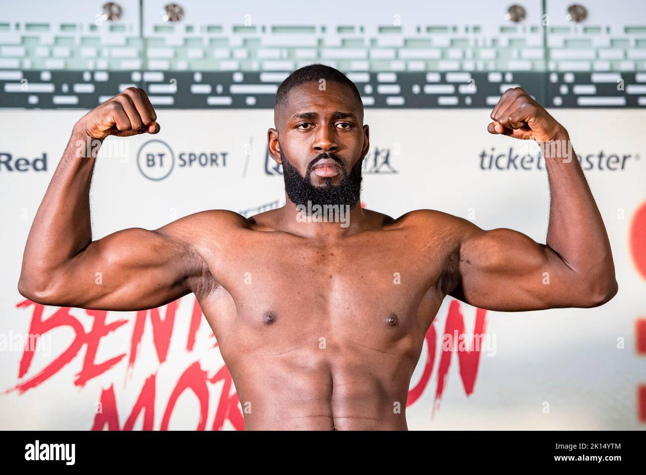 LONDON, UNITED KINGDOM. 15th Sep, 2022. Arnold Obodai during Frank Warren presents Bentley vs Morrison Official Weigh-In at Bethnal Green Town Hall Hotel on Thursday, September 15, 2022 in LONDON (Editorial use only, license required for commercial use. No use in betting, games or a single club/league/player publications.) Credit: Taka G Wu/Alamy Live News Stock Photo