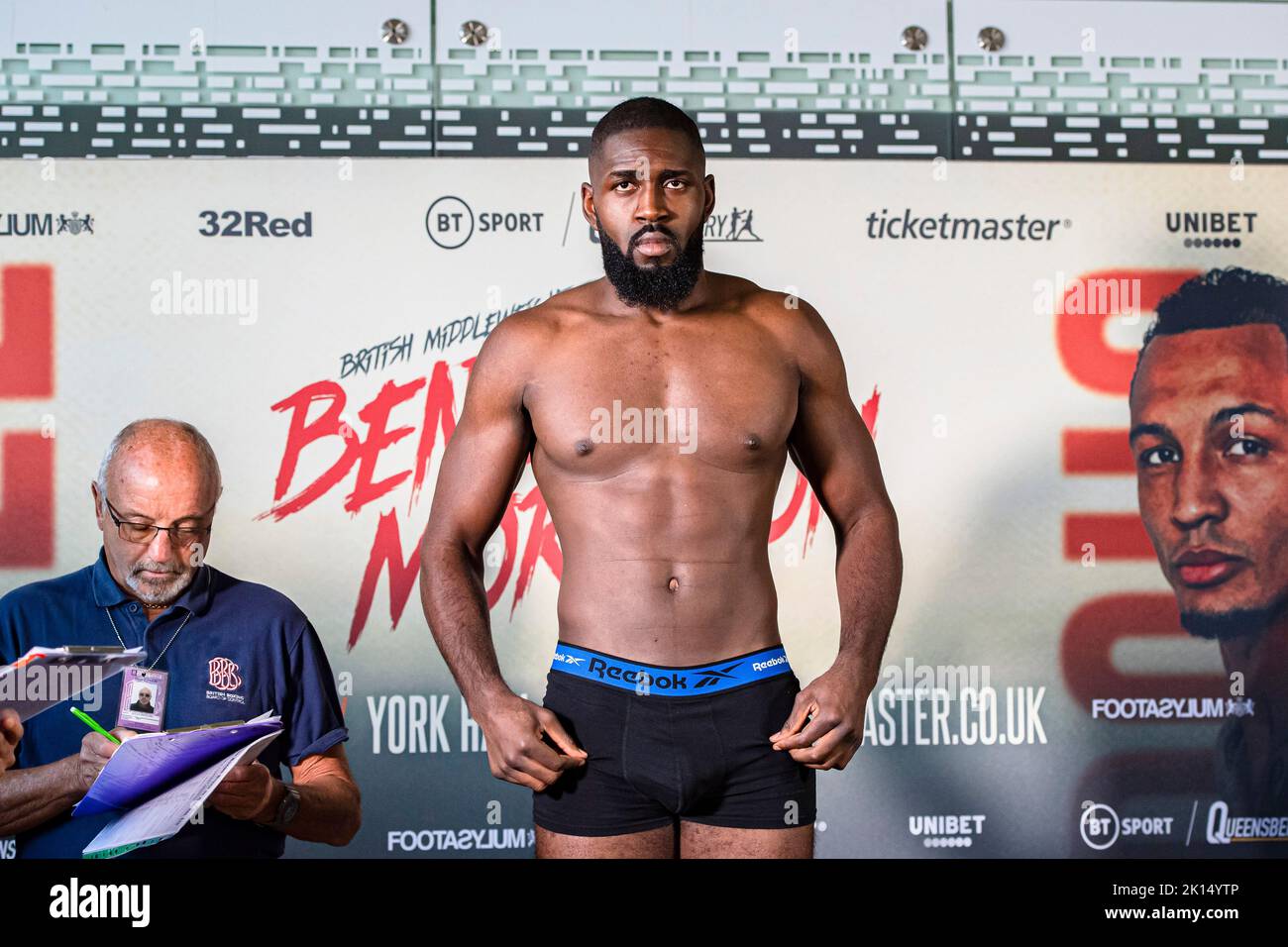 LONDON, UNITED KINGDOM. 15th Sep, 2022. Arnold Obodai during Frank Warren presents Bentley vs Morrison Official Weigh-In at Bethnal Green Town Hall Hotel on Thursday, September 15, 2022 in LONDON (Editorial use only, license required for commercial use. No use in betting, games or a single club/league/player publications.) Credit: Taka G Wu/Alamy Live News Stock Photo