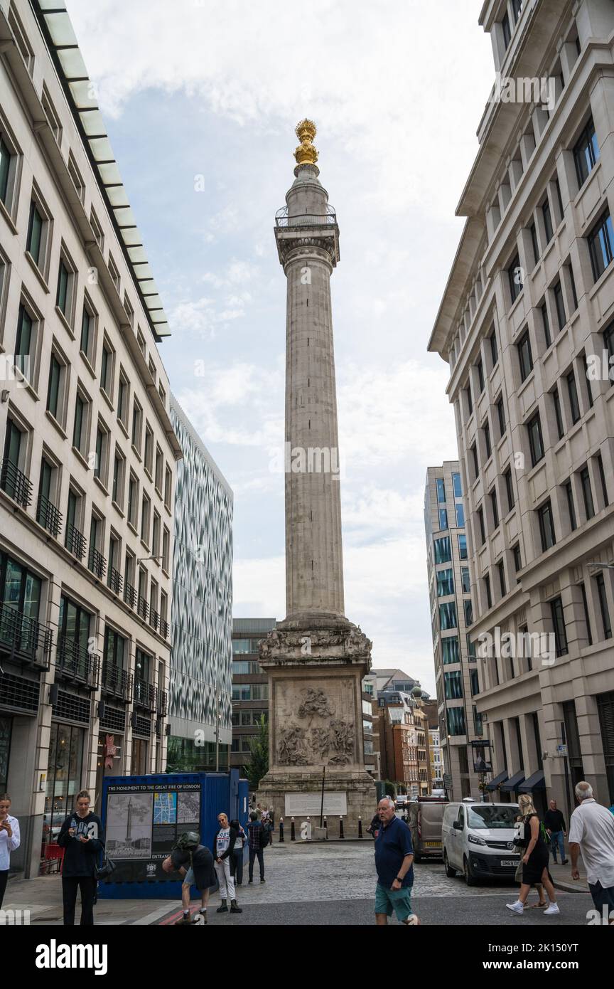 The Monument commemorating the1666 Great Fire of London stands in
