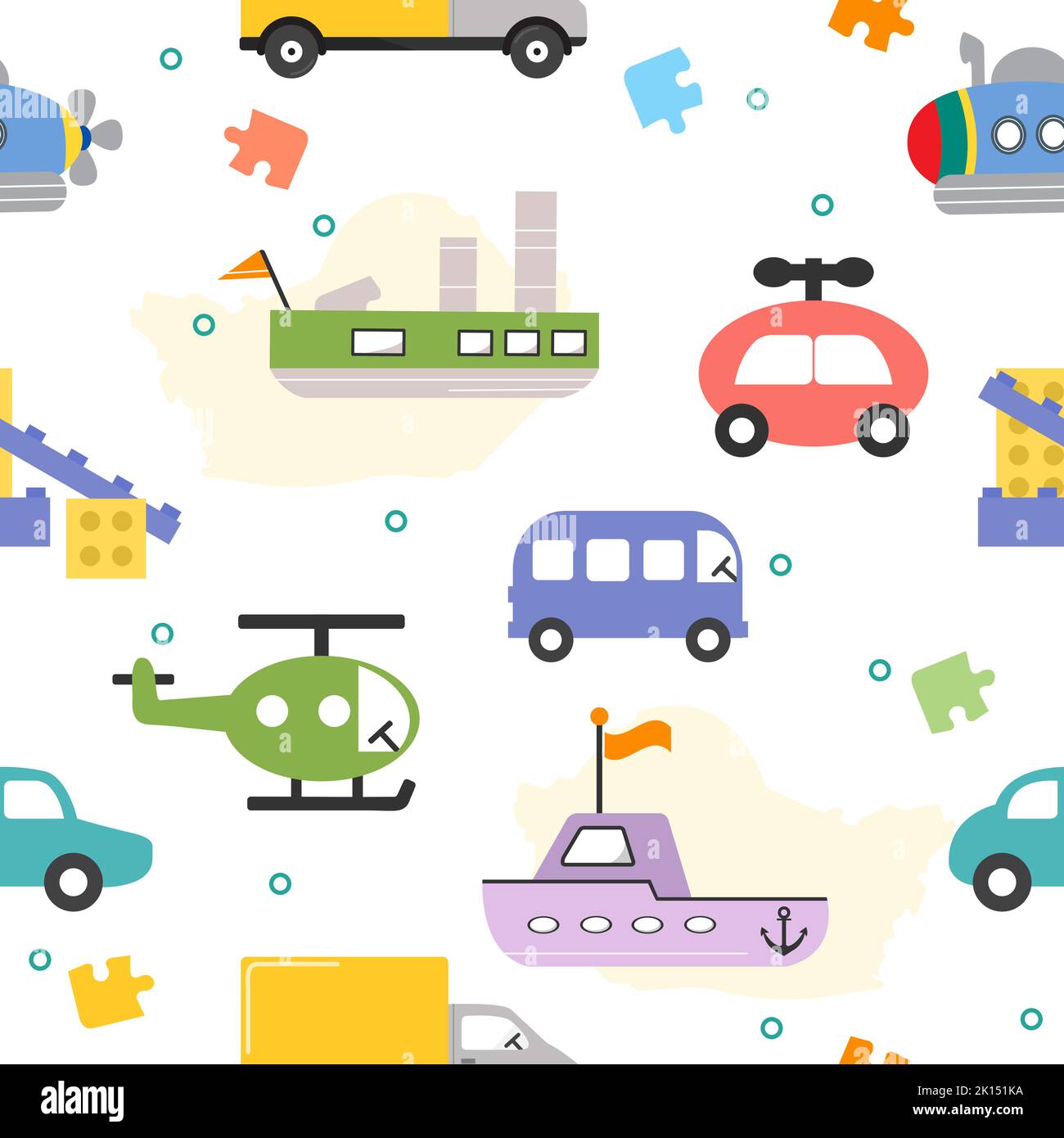 Vector seamless pattern Kid toys Illustration Childish background for