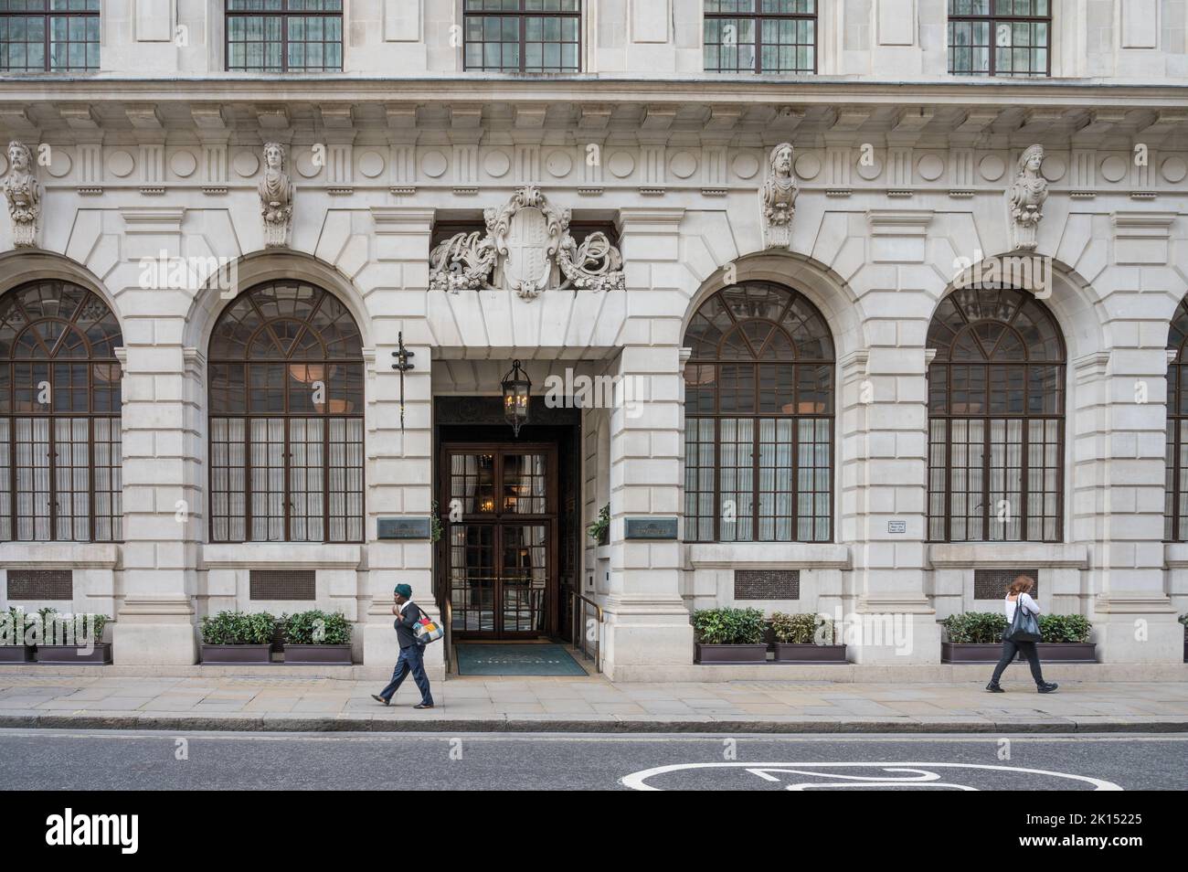 Exterior facade of The Ned, 5 star hotel with a Members Club and Spa on Poultry, City of London, England, UK Stock Photo