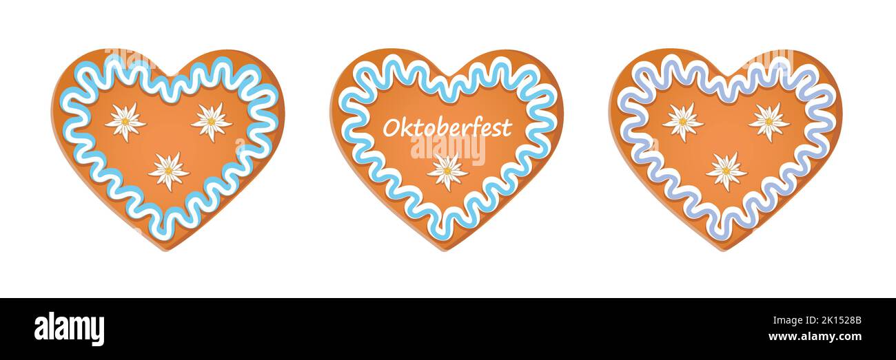 gingerbread heart oktoberfest with edelweiss decoration vector Stock Vector