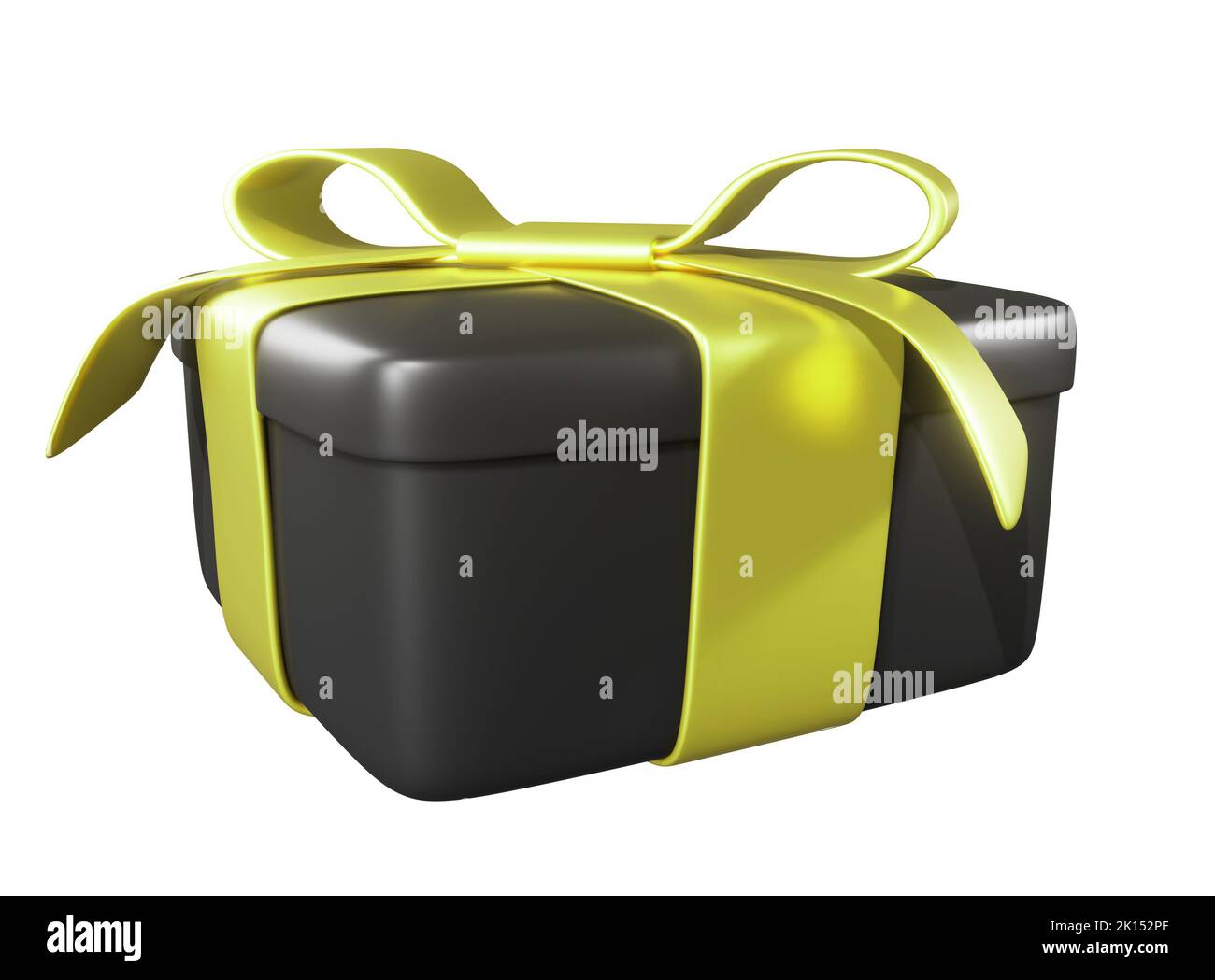 Realistic 3D Gift Black Box and Yellow Bow on White Stock Photo - Alamy