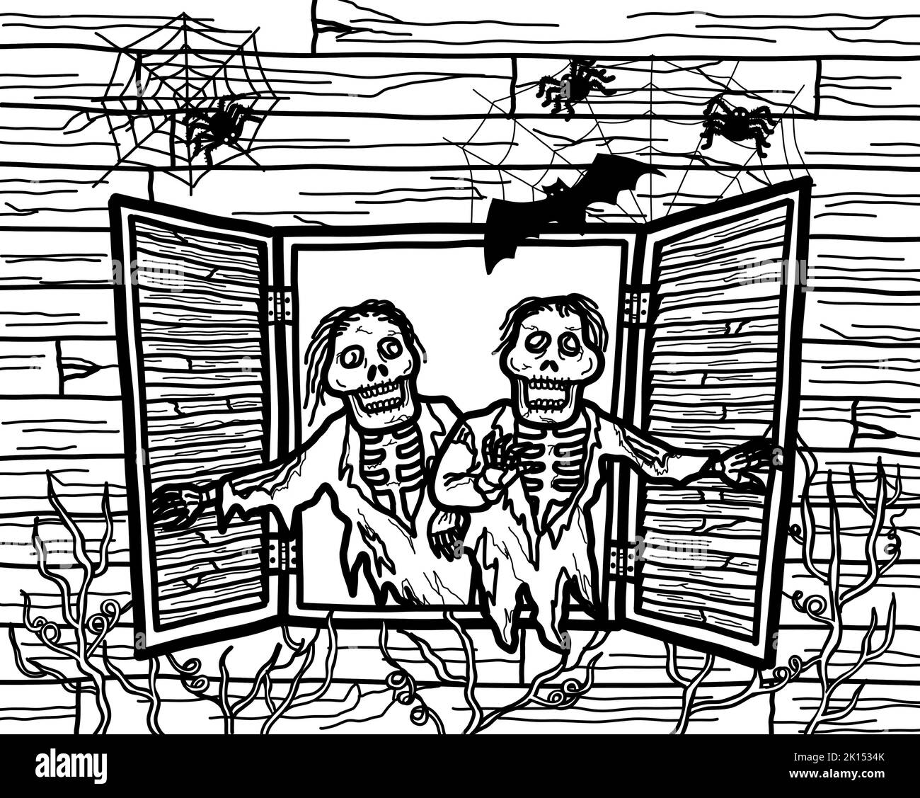 Halloween ghost in a haunted house. Scary, horror, fear and nightmare concept. Stock Photo