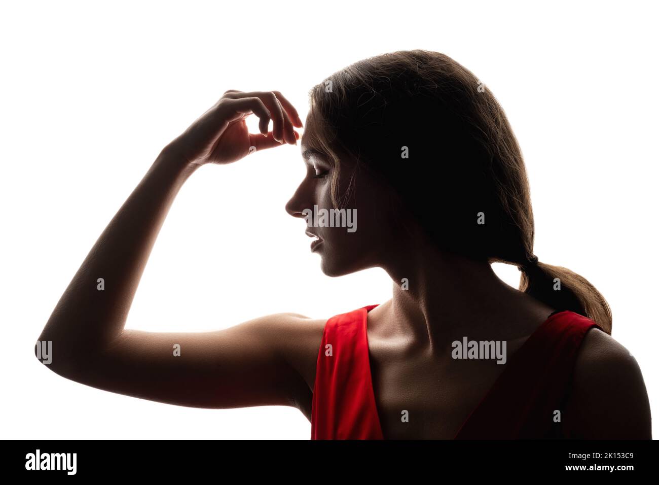 Woman profile silhouette. Plastic surgery. Peaceful lady in