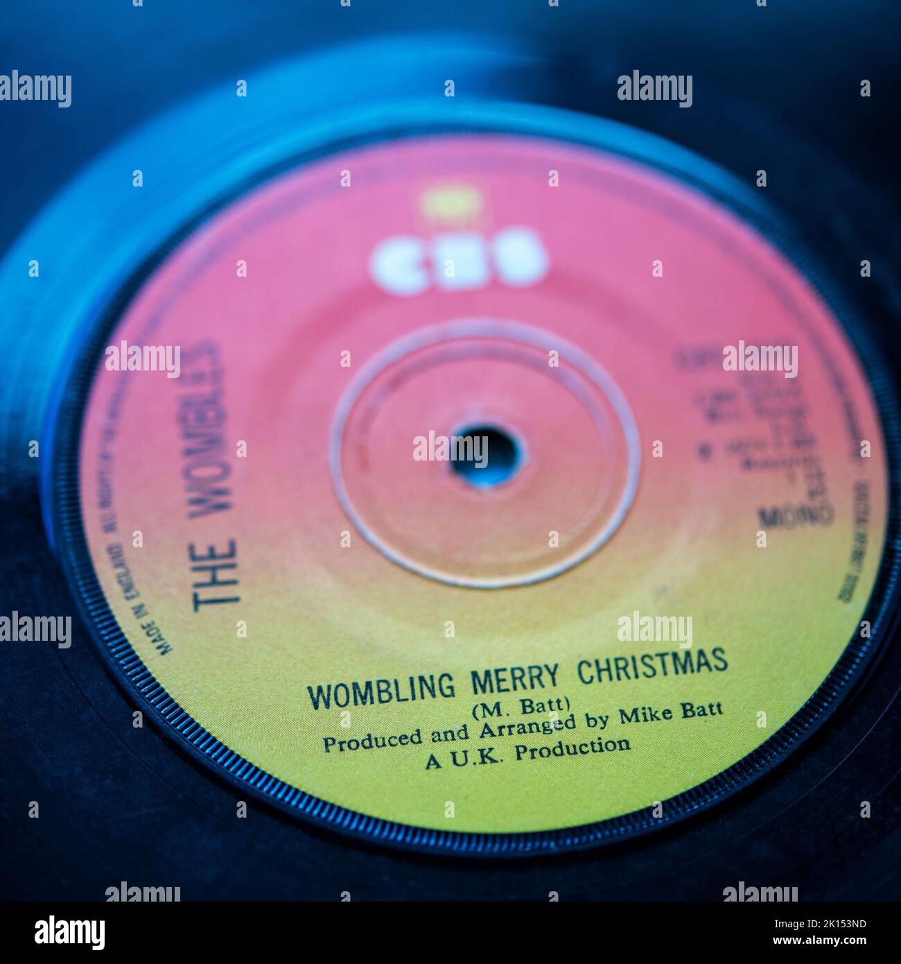 Detail of the label of the 1974 Christmas single Wombling Merry Christmas by The Wombles Stock Photo