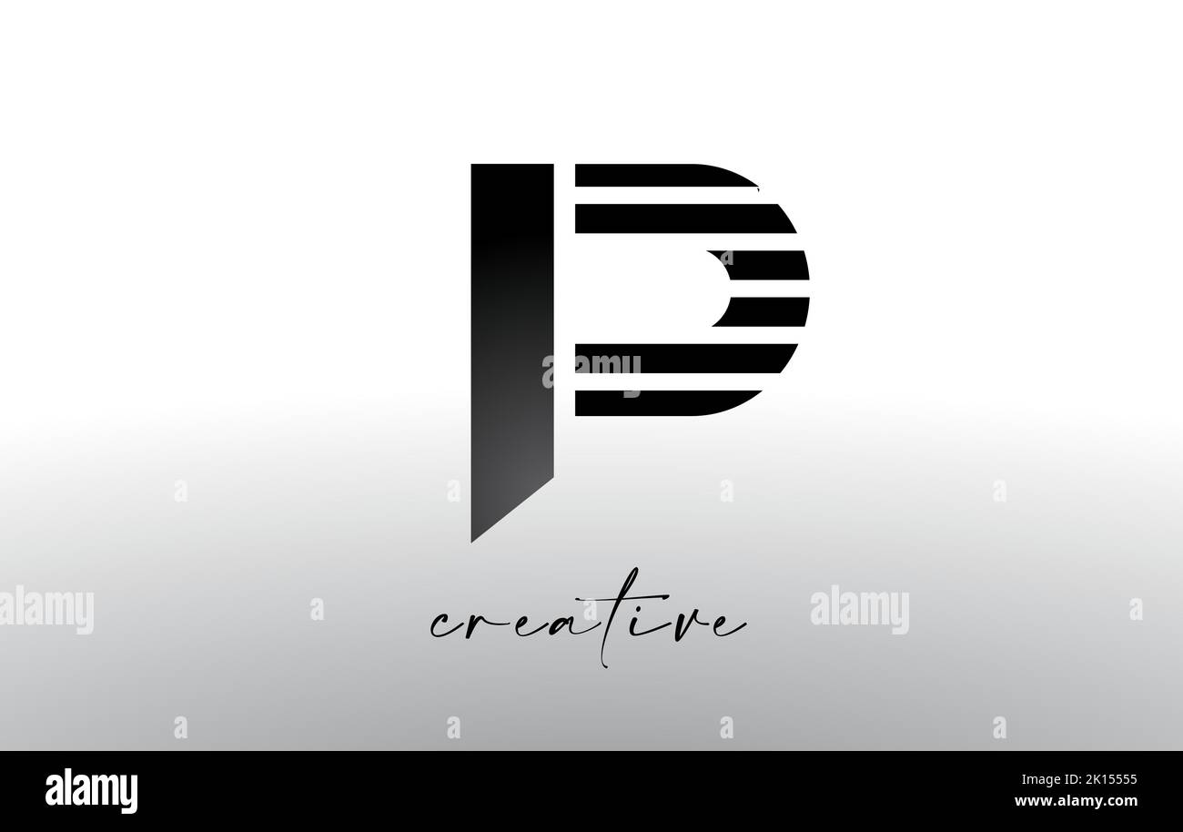 Lines Letter P Logo Design with Creative Lines Cut on half of The ...