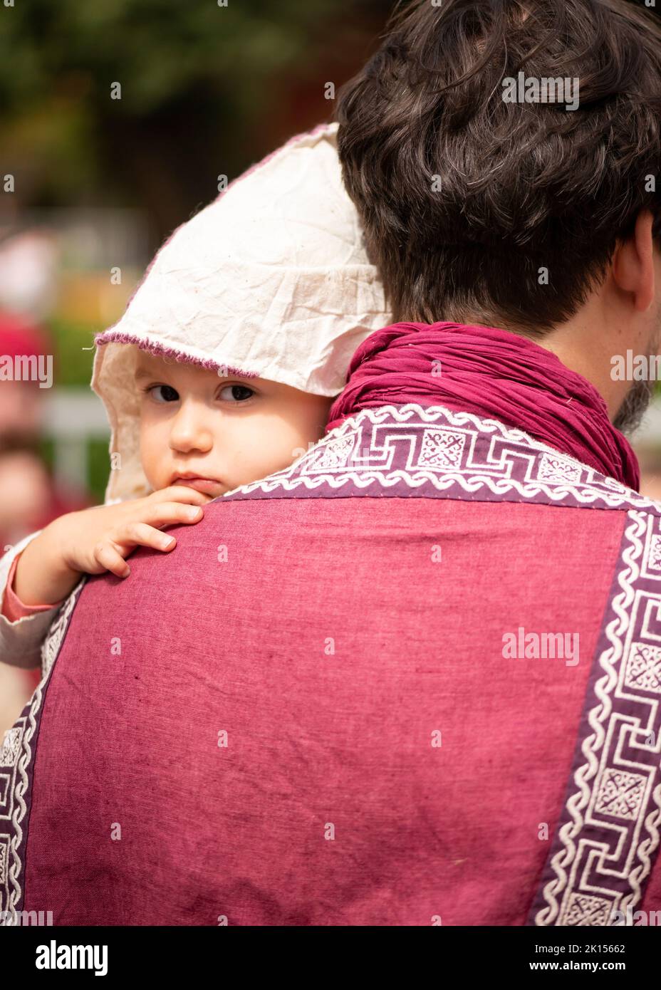 Little boy dressed in Roman style at a reenactment of 4th Century Roman life during the 'Serdica is my Rome' heritage festival at the archaeological park 'West Gate of Serdica' in Sofia, Bulgaria, Eastern Europe, Balkans, EU Stock Photo