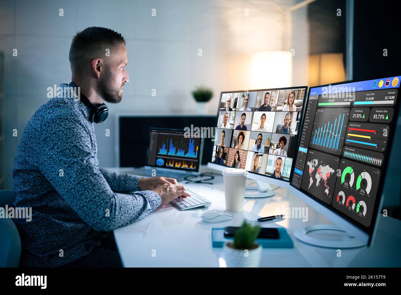 Digital Online Video Conference Webinar On Computer Stock Photo - Alamy