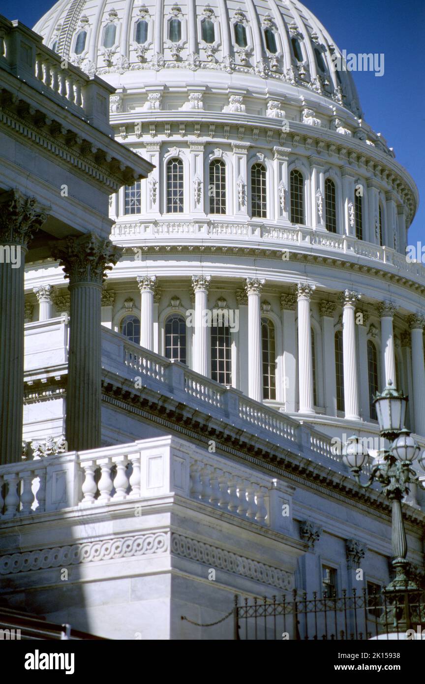 US Capitol building with no people in Washington, D.C., District of Columbia, cloudless sky, Stock Photo