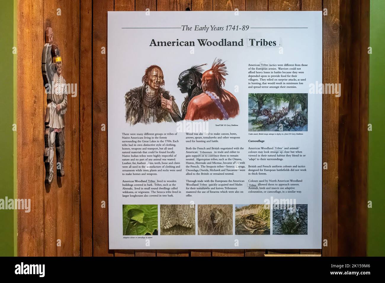 The Rifles Museum (Royal Green Jackets) in Winchester, Hampshire, England, UK. Exhibit about American woodland tribes Stock Photo