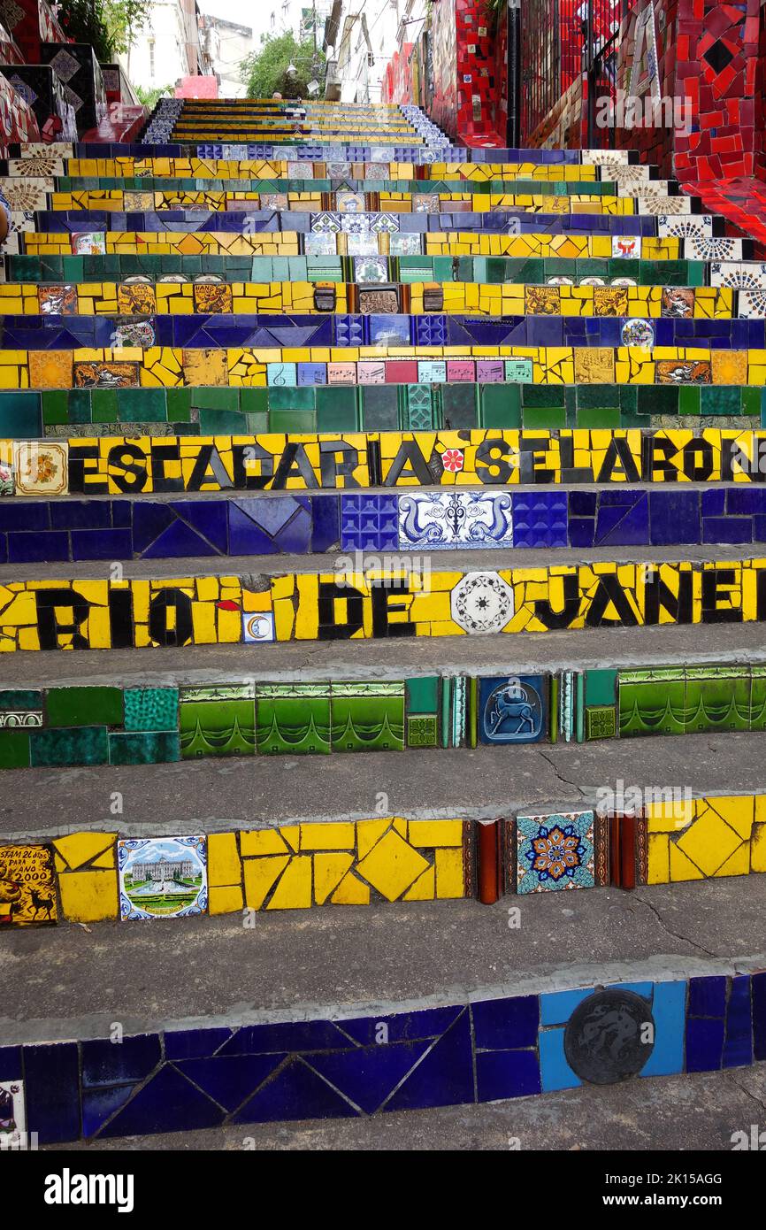 Escadaria Selarón, Selaron Steps, Rio de Janeiro, Southeast Region, Brazil, South America Stock Photo