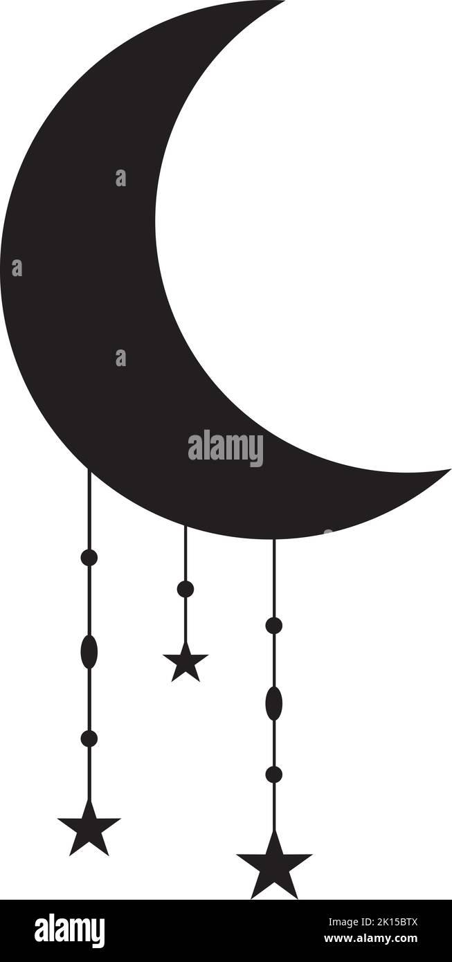 Black and White Moon with dripping Stars peaceful celestial clip art