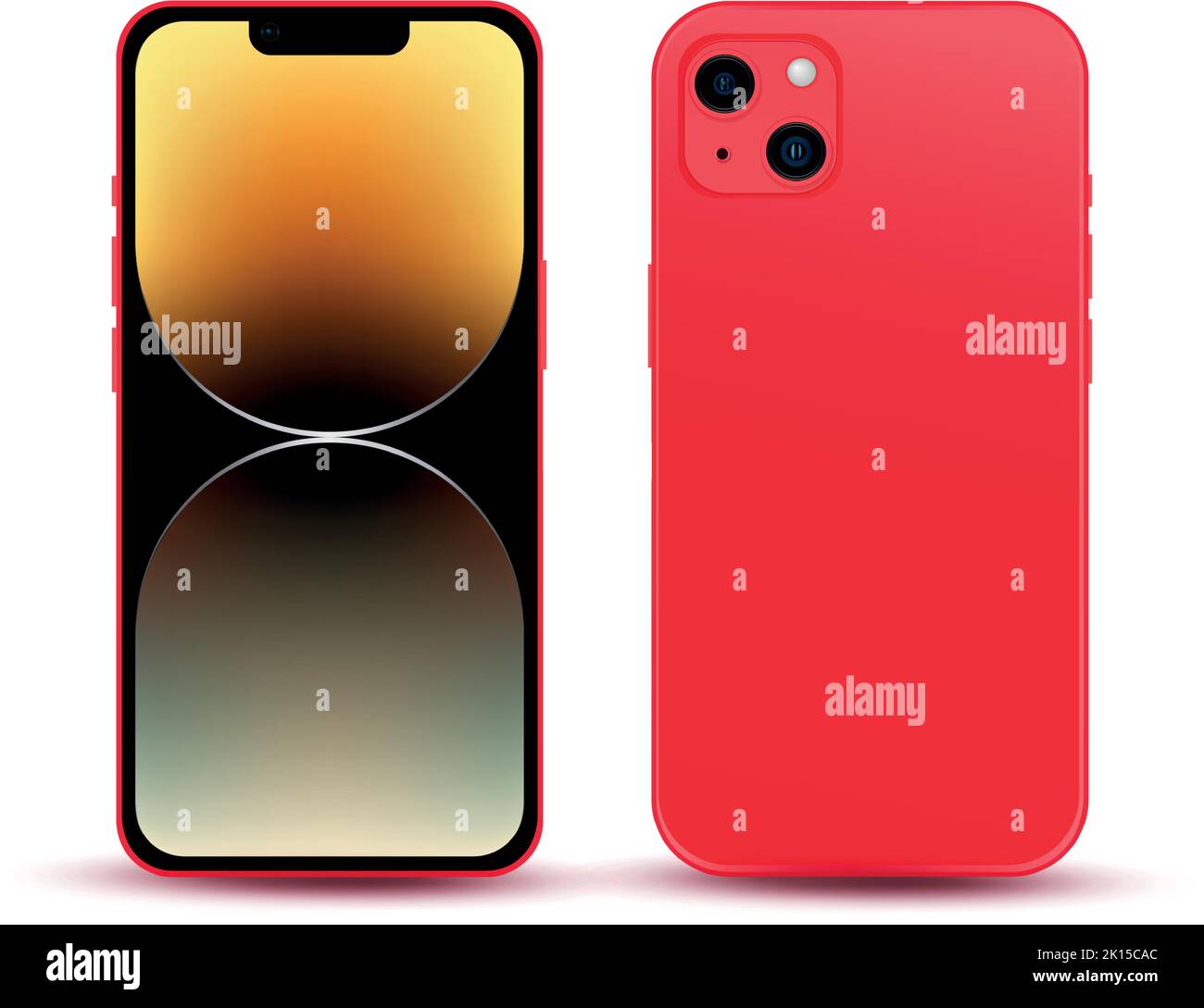 Red smartphone, model phone 14, IT industry novelty, original wallpaper, mockup for web design on a white background - Vector illustration Stock Vector
