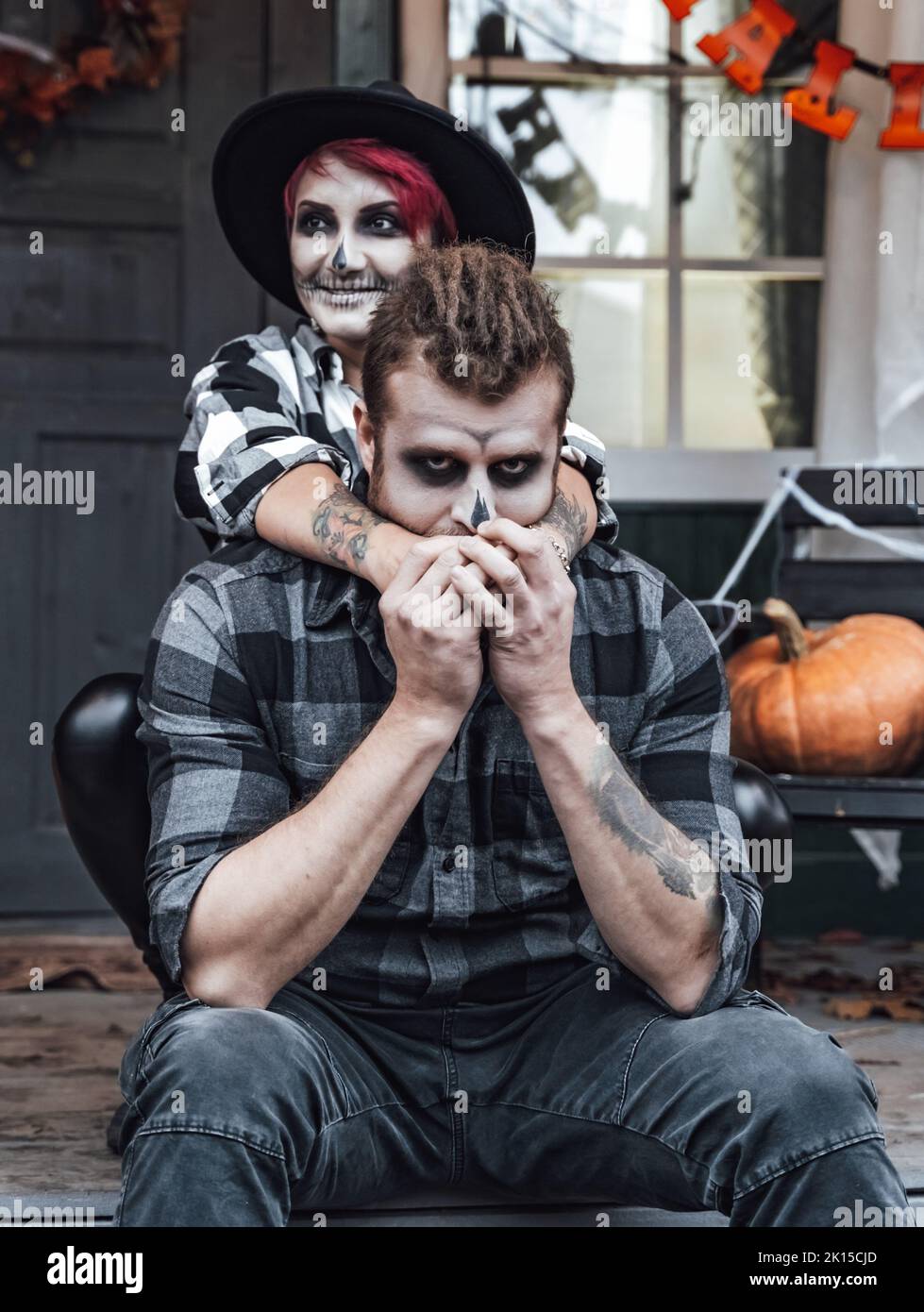 Adult Halloween Black Death Skull Couple Costume