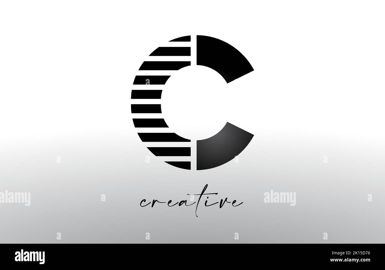 Lines Letter C Logo Design with Creative Lines Cut on half of The ...