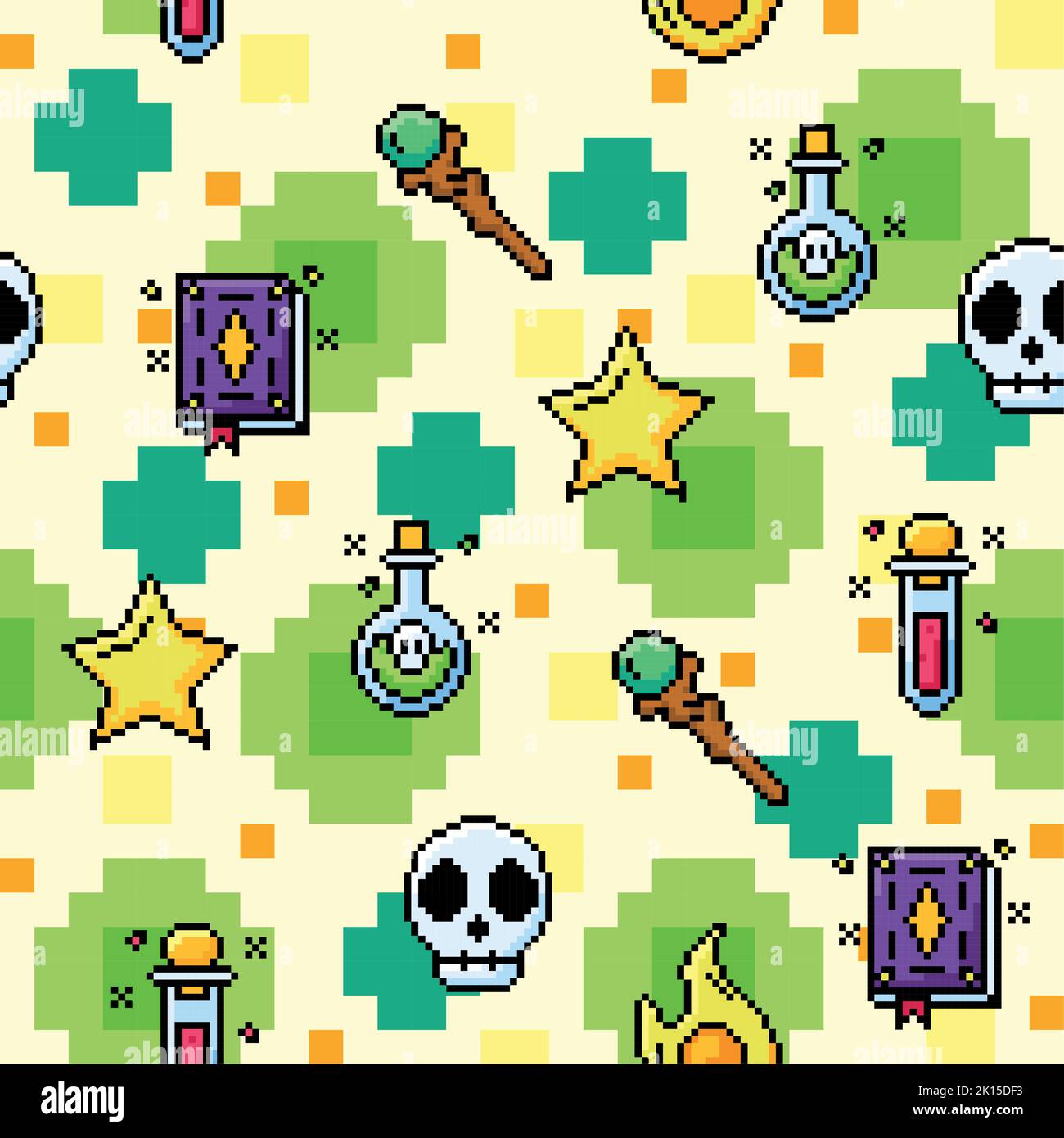 Videogame seamless pattern background with magic icons Vector Stock