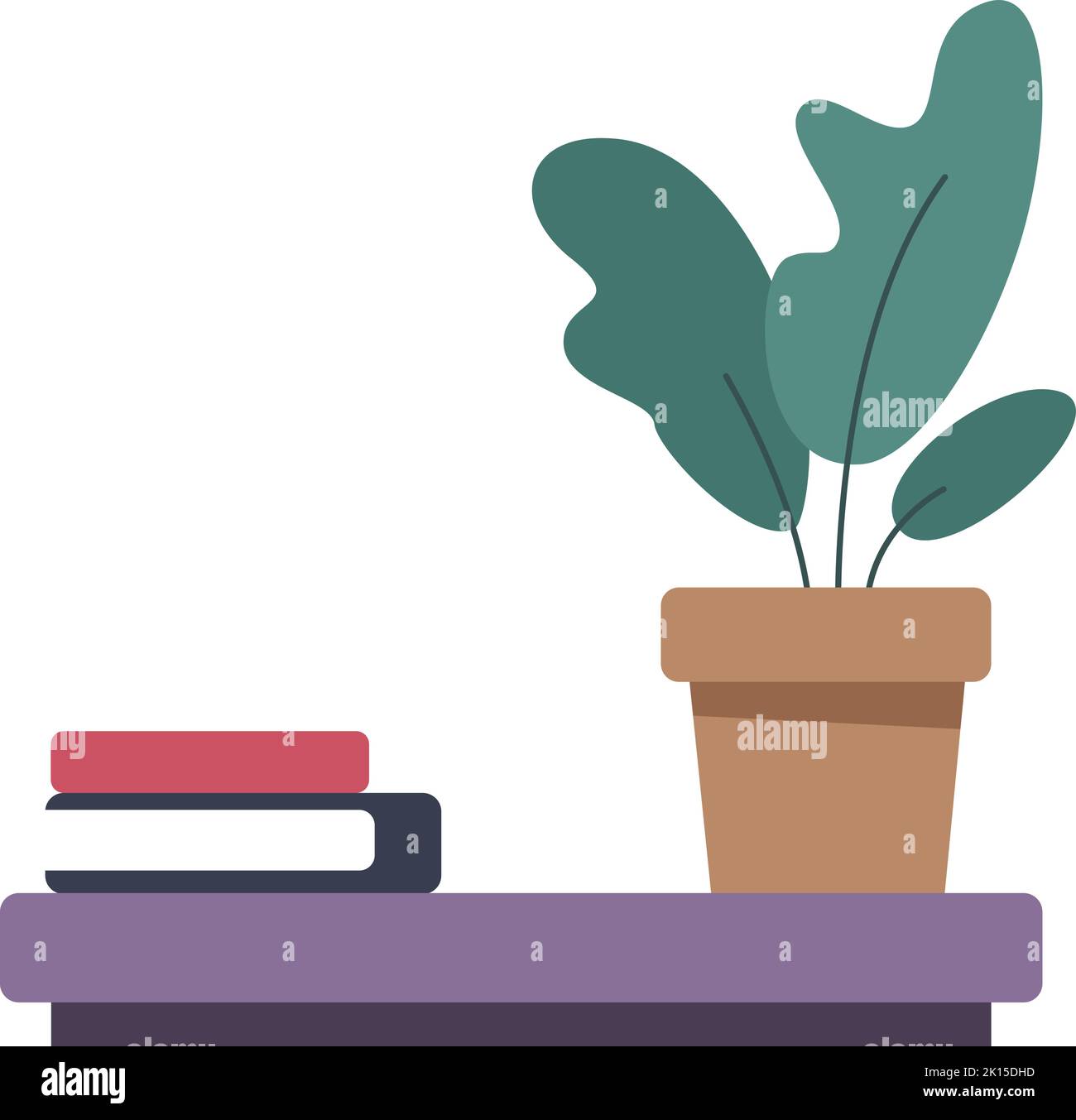 Cute bookshelf with houseplant. Table surface with books and decor ...