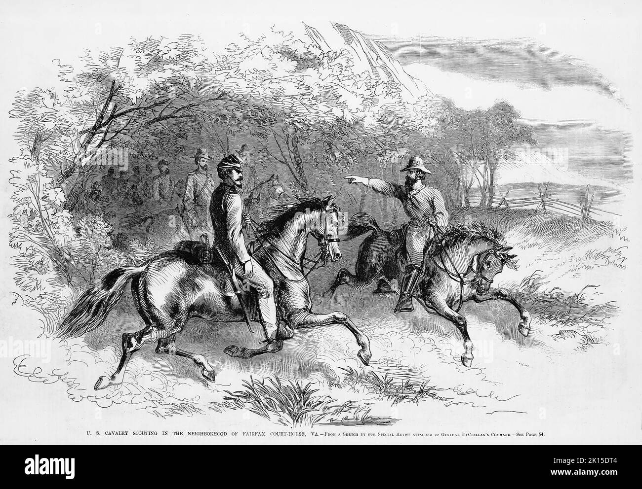 U. S. Cavalry scouting in the neighborhood of Fairfax Court House, Virginia. December 1861. 19th century American Civil War illustration from Frank Leslie's Illustrated Newspaper Stock Photo