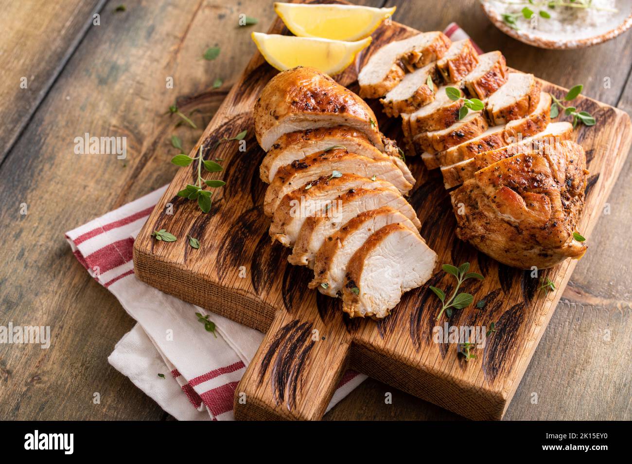 Roasted or seared chicken breast with herbs Stock Photo