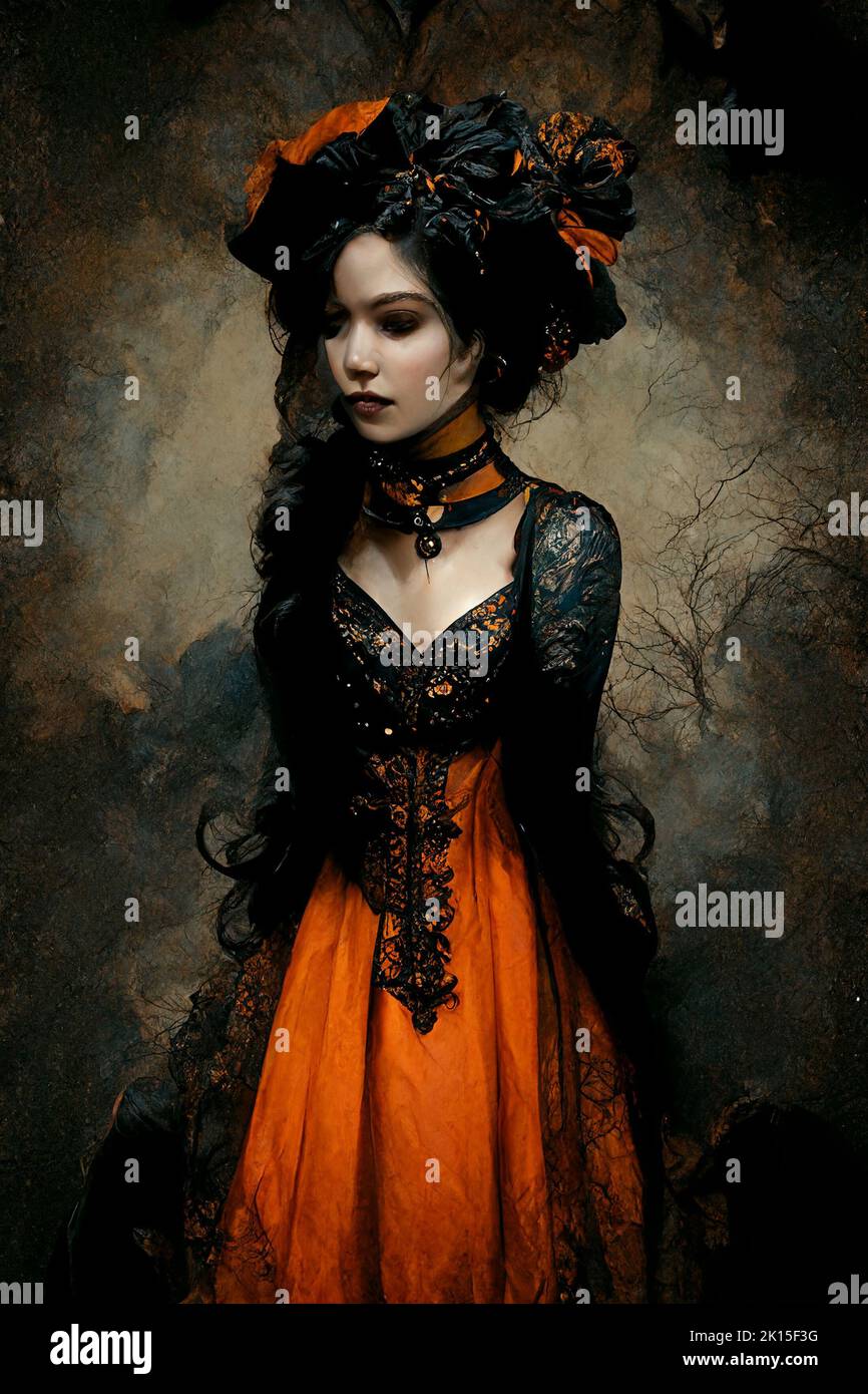 Gothic girl dressed in Victorian dresses Stock Photo