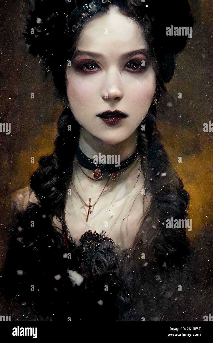 Gothic girl dressed in Victorian dresses Stock Photo