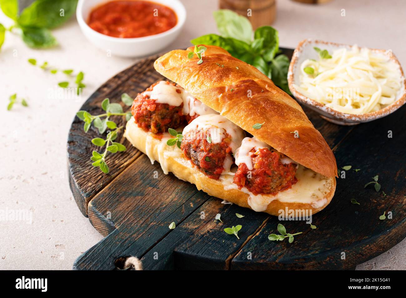 Meatball sub sandwich with marinara and mozzarella Stock Photo Alamy