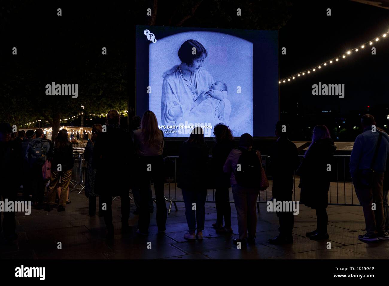 London, UK. 14th Sep, 2022. An outdoor screen showing baby Queen ...