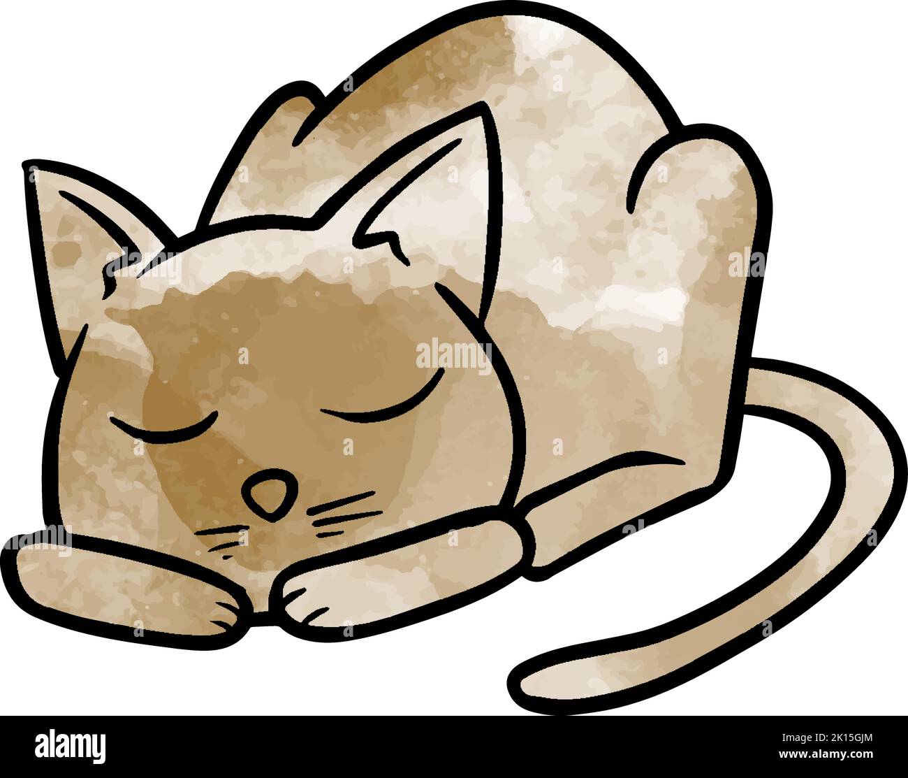 Watercolor style hand drawn sleeping cat Stock Vector