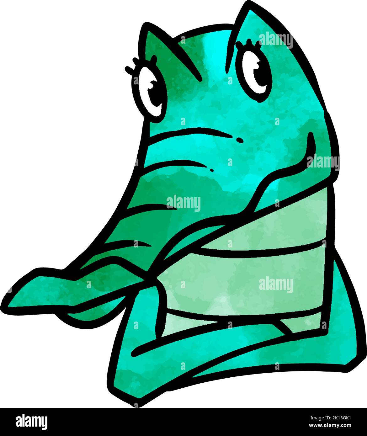 Watercolor style hand drawn female alligator cartoon character Stock