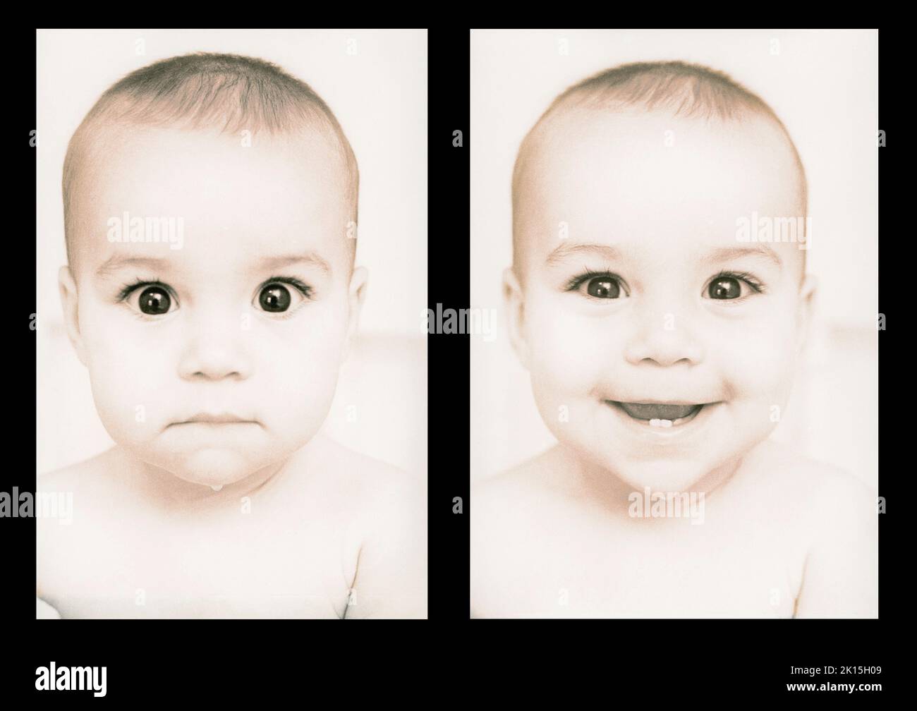 Side by side portraits of a baby. (To see portraits individually see 9N1949 and 9N1950.) Stock Photo