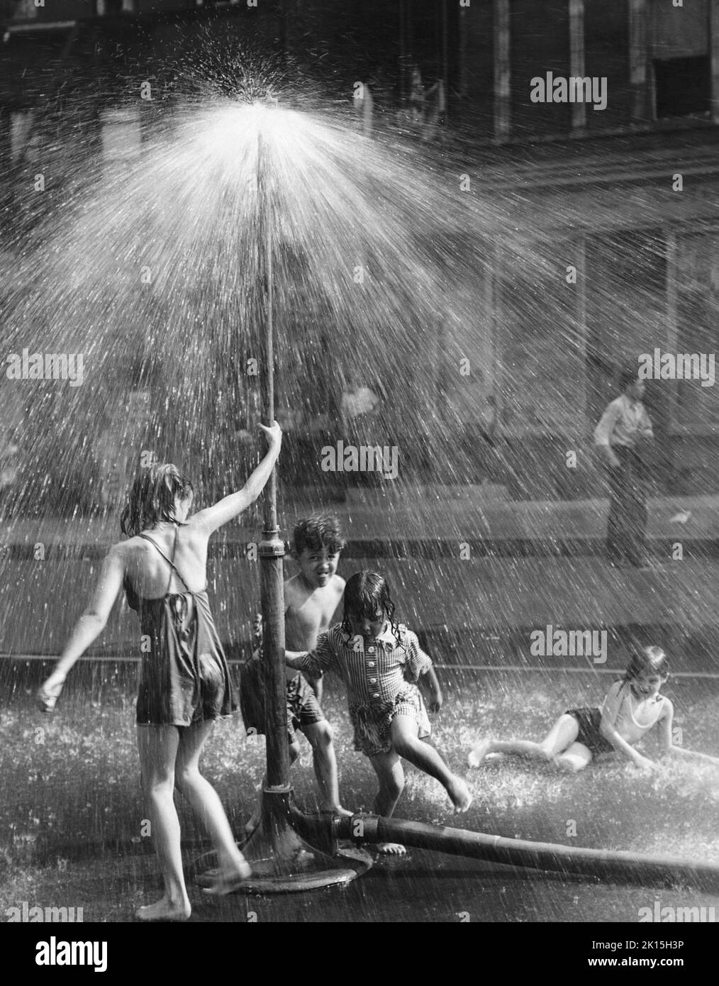 Children play in the street. La Salle & Amsterdam, NYC, 1946. Stock Photo