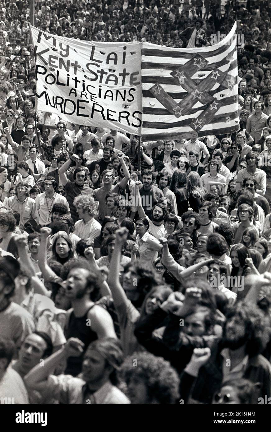 Demonstrators fill Boston Common in 1970 in sympathy for the victims of the Kent State Massacre on May 4th. Stock Photo