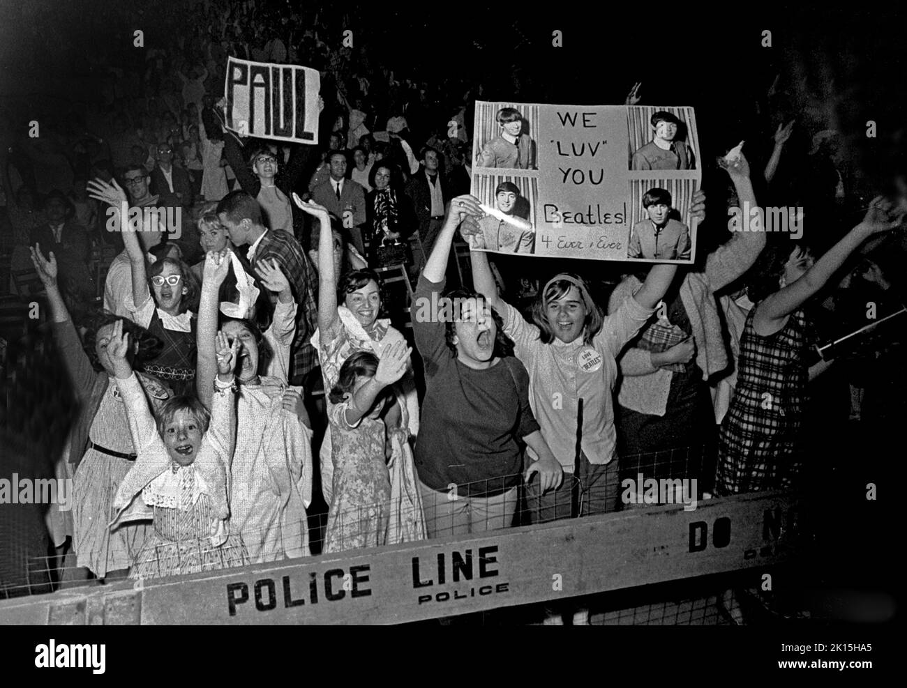 Fans at a Beatles concert in Forest Hills, Queens on August 29th, 1964. Stock Photo