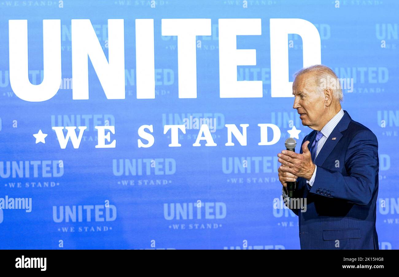 U.S. President Joe Biden delivers remarks at the 'United We Stand' summit on countering hate-fueled violence, at the White House in Washington, U.S., September 15, 2022. REUTERS/Kevin Lamarque Stock Photo