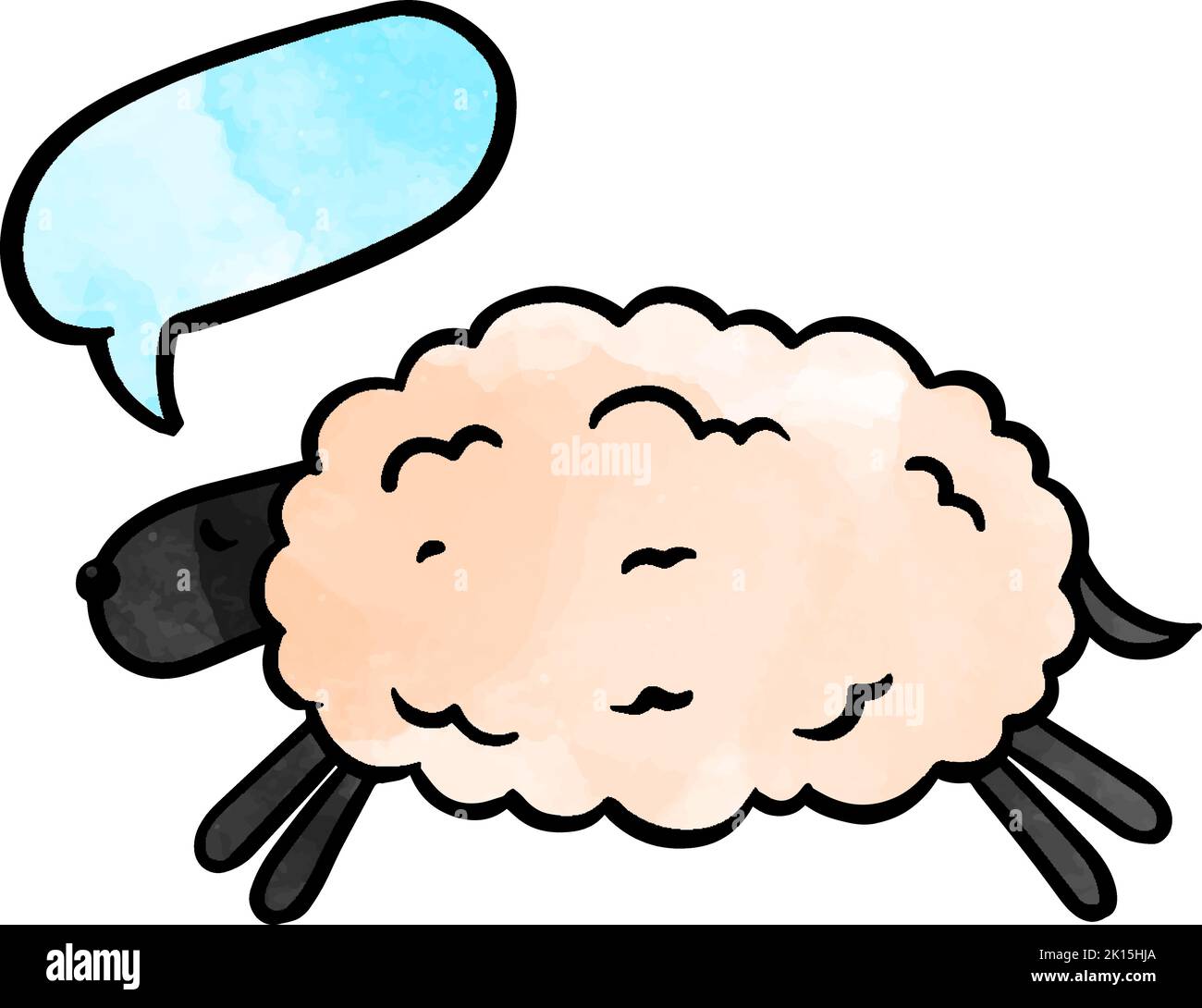 Watercolor style hand drawn sheep with speech bubble Stock Vector