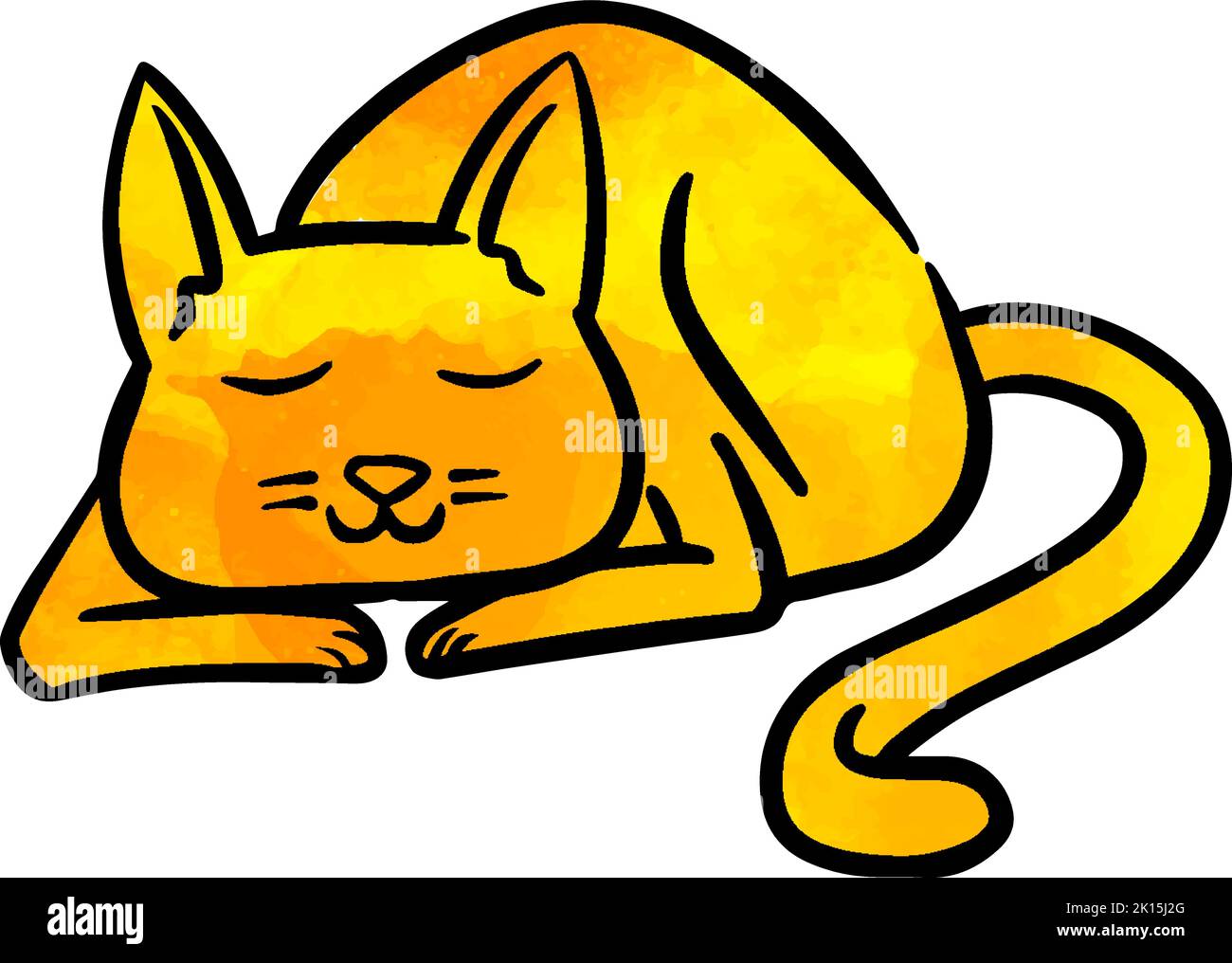 Watercolor style hand drawn sleeping cat Stock Vector