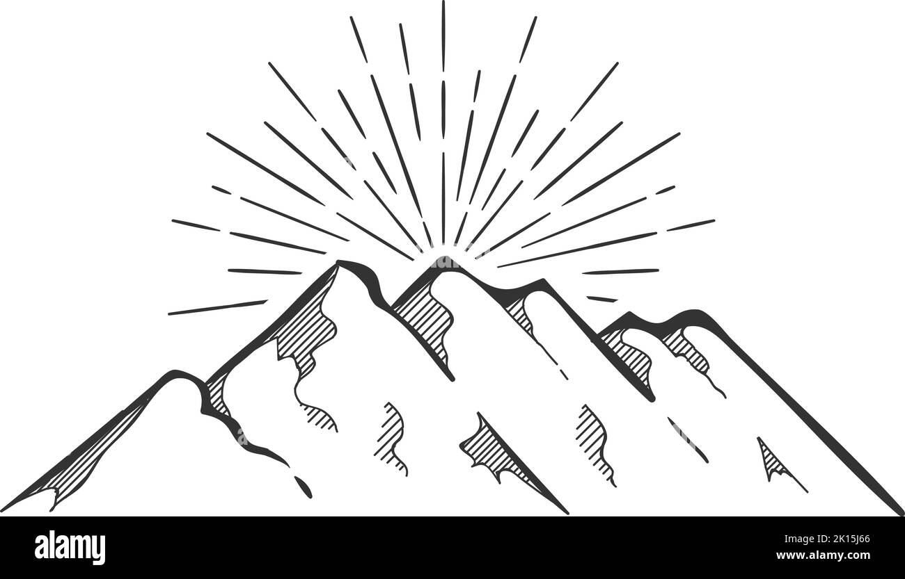 Hand drawn black and white mountains vector illustration Stock Vector