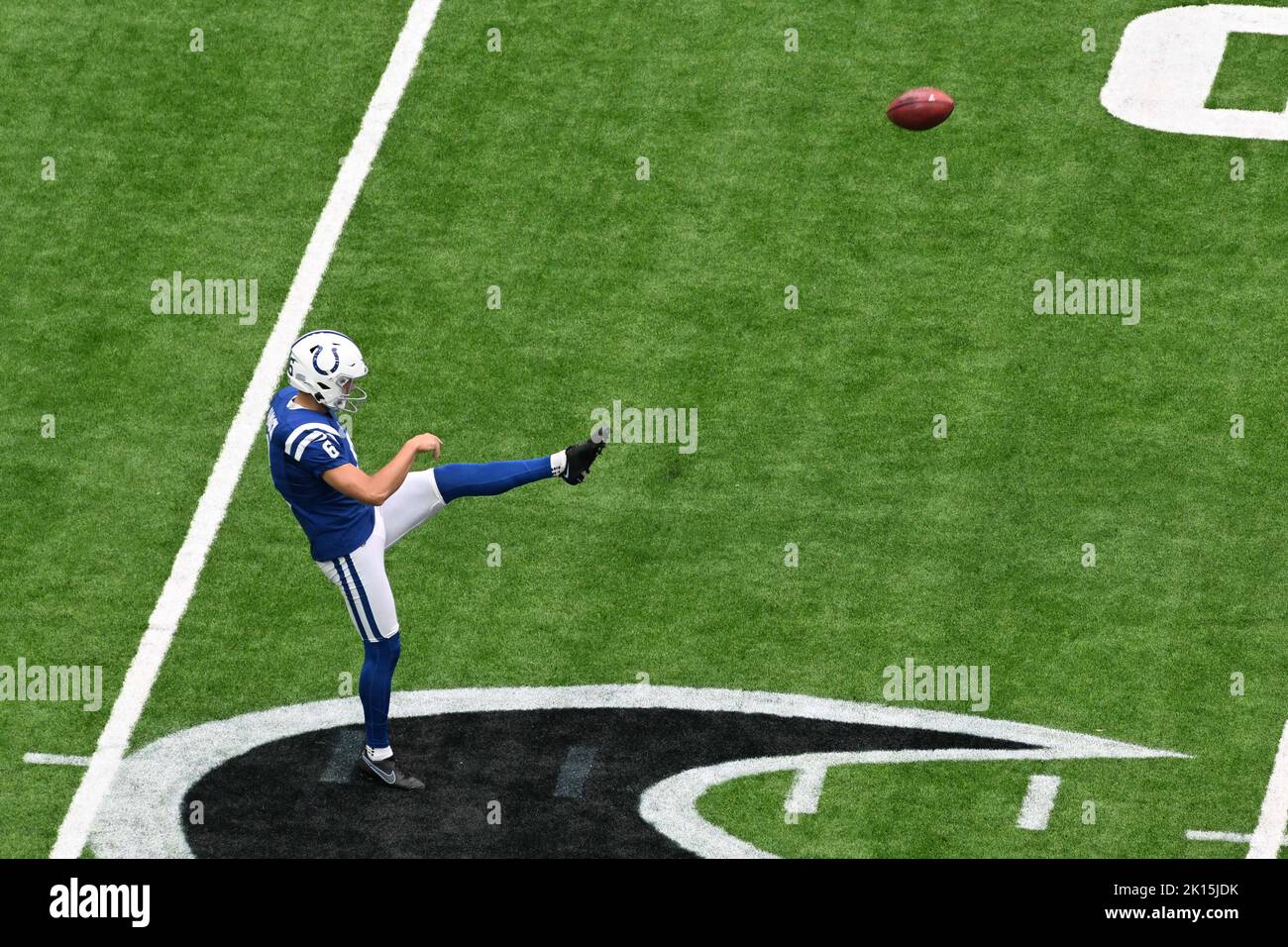 Indianapolis Colts punter Matt Haack (6) punts in the second quarter of the NFL football game between the Indianapolis Colts and the Houston Texans on Stock Photo