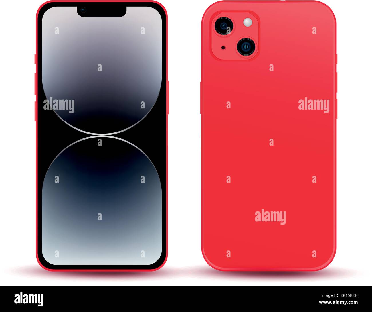 Red smartphone, model phone 14, IT industry novelty, original wallpaper, mockup for web design on a white background - Vector illustration Stock Vector