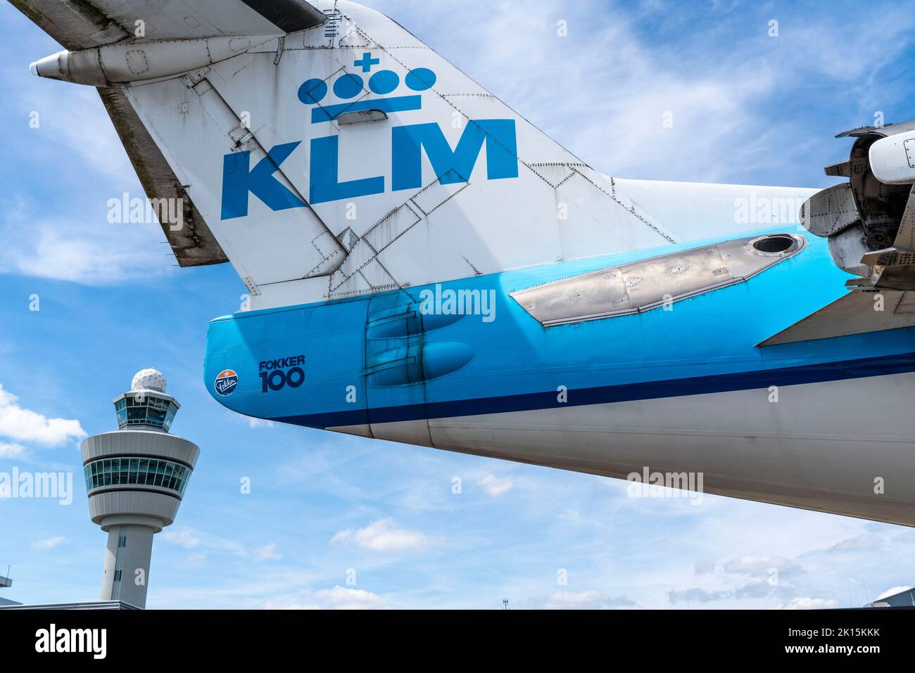 Amsterdam Schiphol Airport, visitors terrace, old Fokker KLM plane, air
