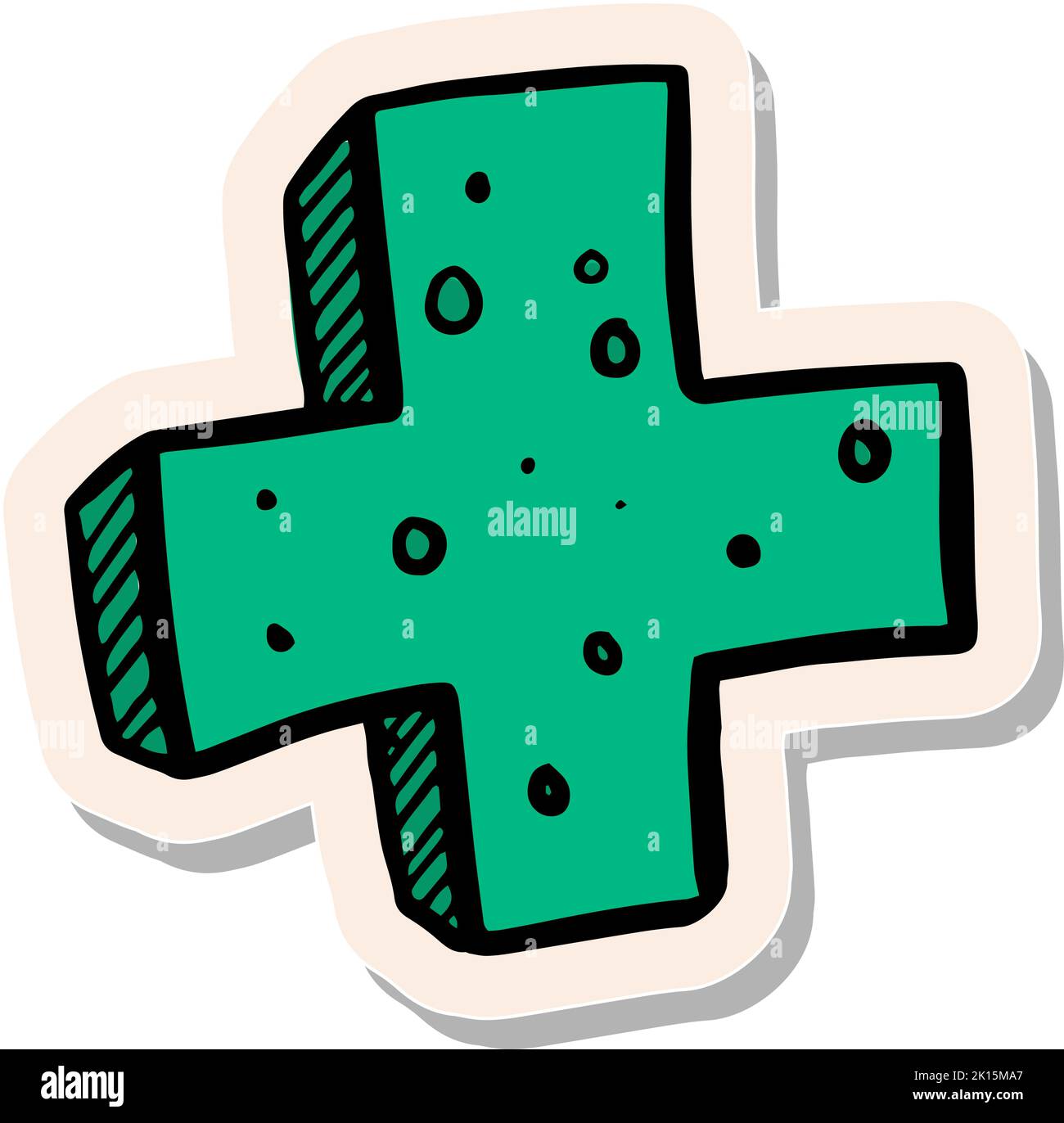 Hand drawn mathematics symbol plus sign in sticker style vector ...