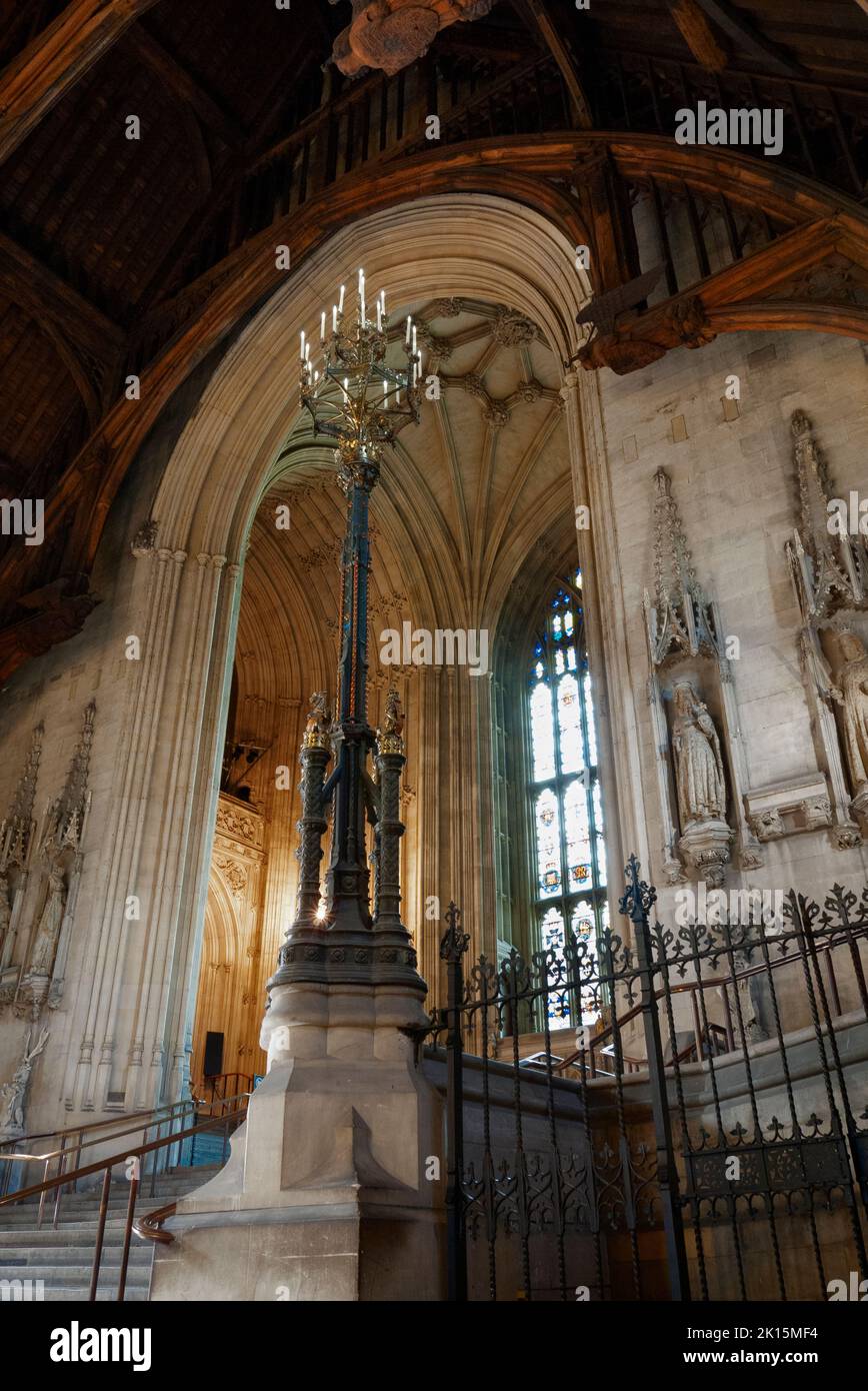 Vaulted ceiling and carved statues at Westminster Hall, Palace of Westminster, London, United Kingdom Stock Photo