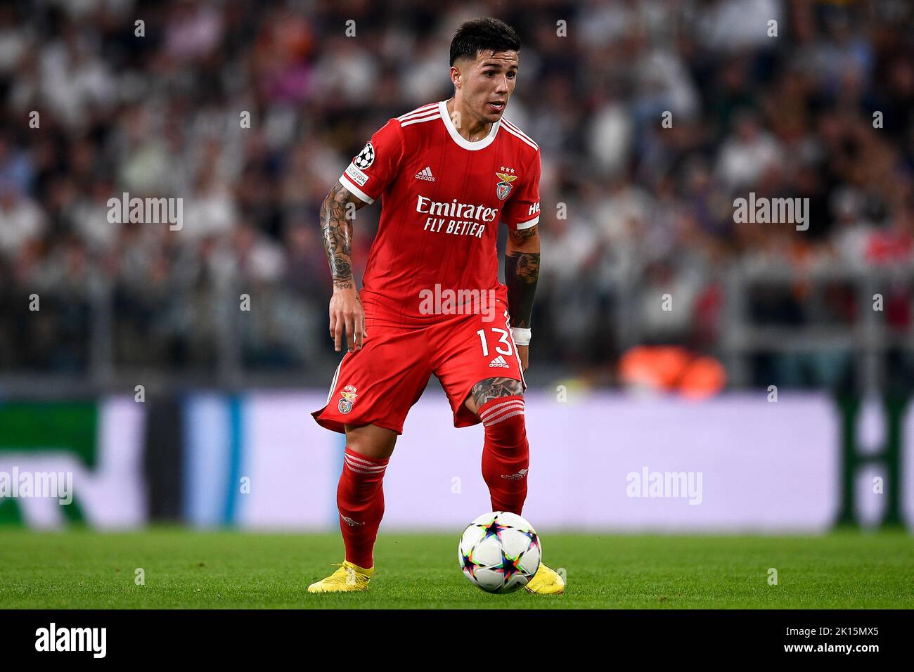 Turin, Italy. 14 September 2022. Enzo Fernandez of SL Benfica in action during the UEFA Champions League football match between Juventus FC and SL Benfica. Credit: Nicolò Campo/Alamy Live News Stock Photo