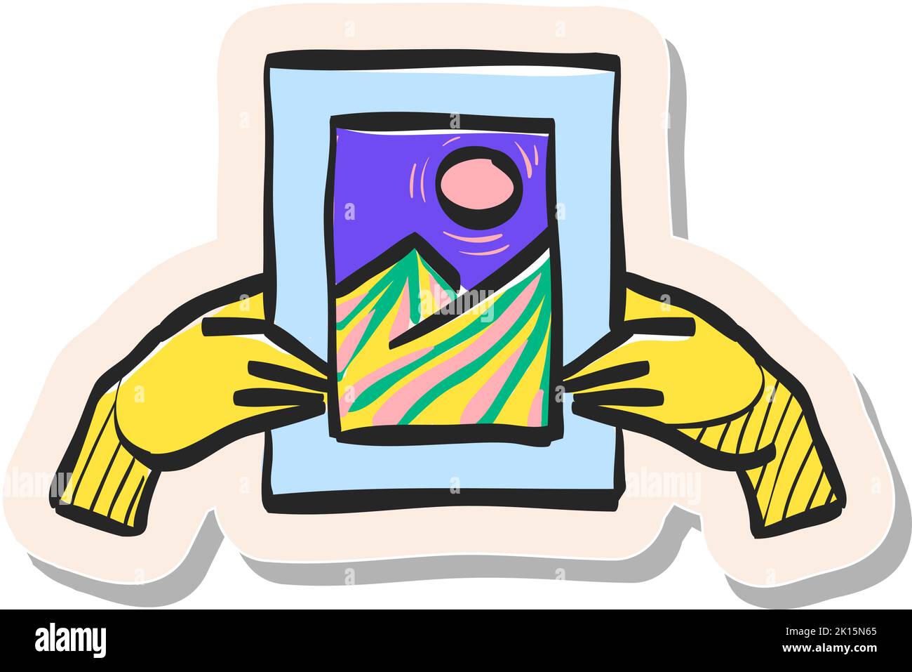 Hand drawn Hand holding painting icon in sticker style vector ...