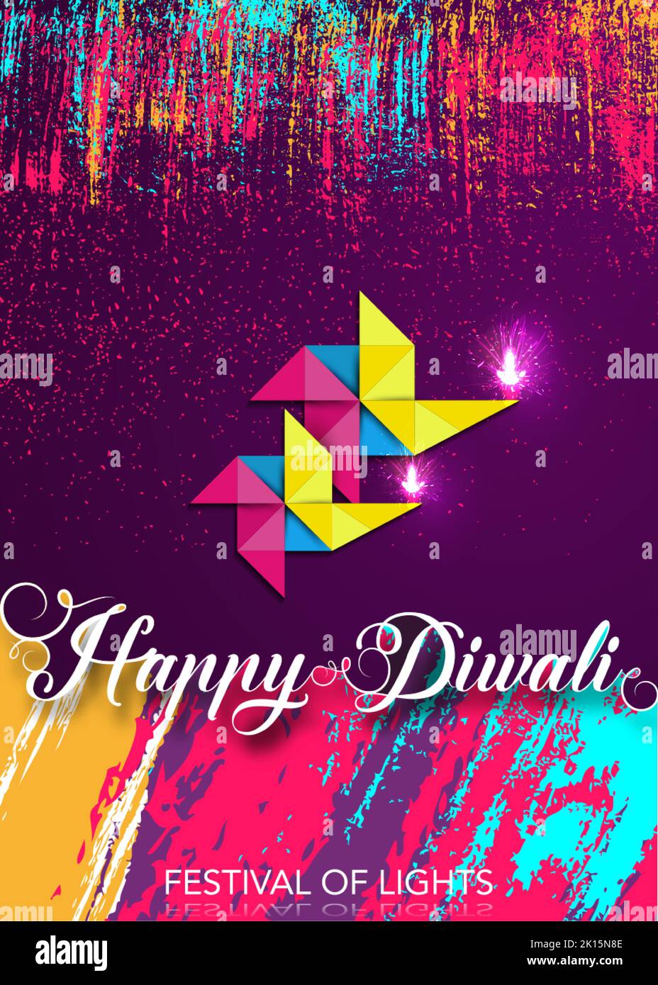 Happy Diwali Festival of Lights Celebration colorful template in Origami paper Graphic design of Indian Diya Oil Lamps, Modern Flat Design. Banner Stock Vector