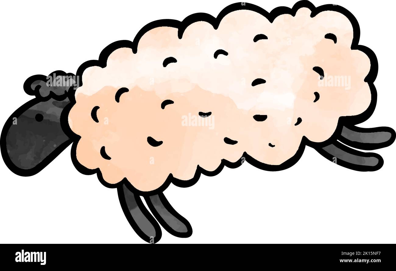 Watercolor style hand drawn jumping sheep Stock Vector