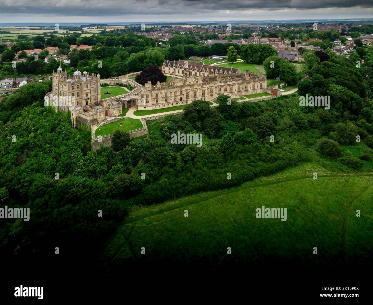 Drone Shot of Bolsover Castle, Derbyshire Stock Photo